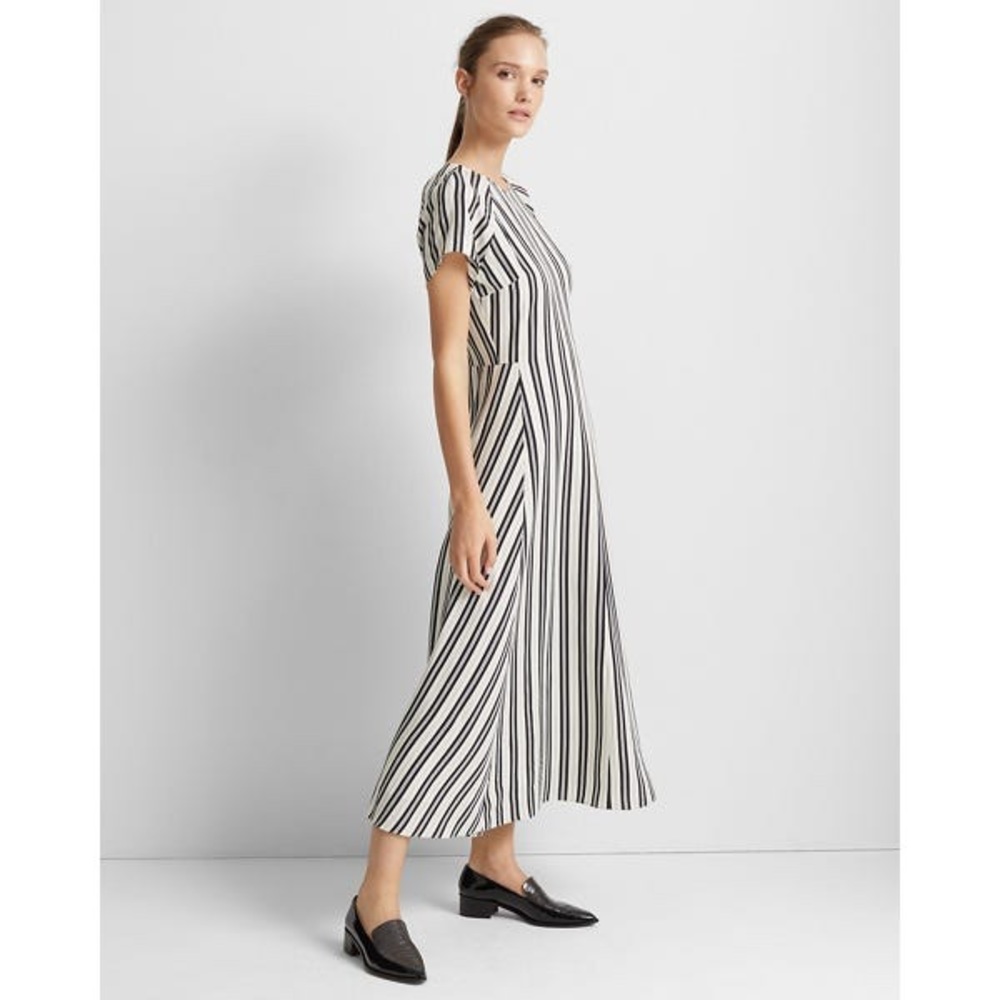 NWT Club Monaco White and Black Striped Midi Dress